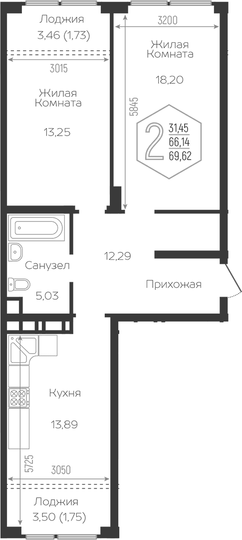 Продается 2-комн. квартира, 63.92 м²