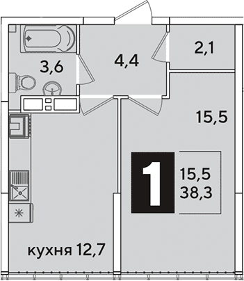 Продается 1-комн. квартира, 38.3 м²