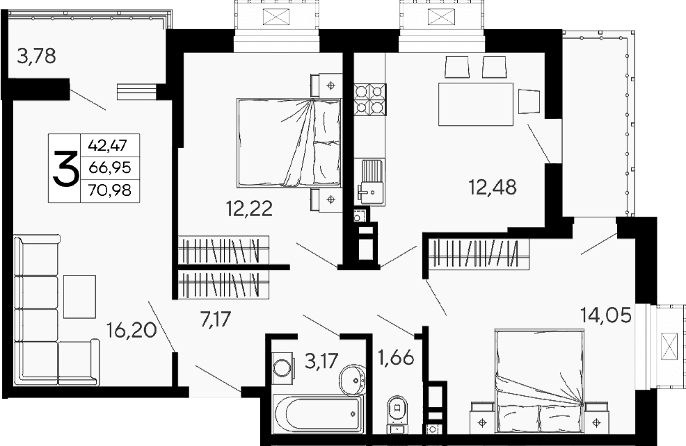 Продается 3-комн. квартира, 66.94 м²