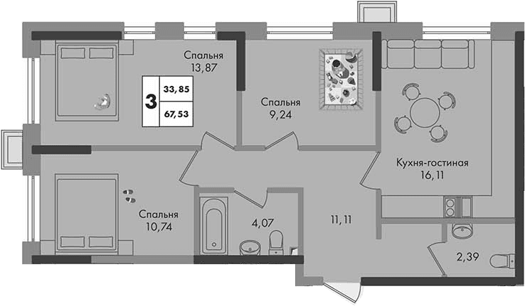 Продается 3-комн. квартира, 67.53 м²