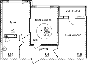 Продается 2-комн. квартира, 49.07 м²