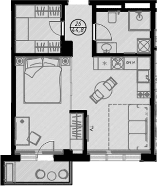 Продается 1-комн. квартира, 41.5 м²