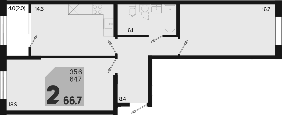 Продается 2-комн. квартира, 64.7 м²