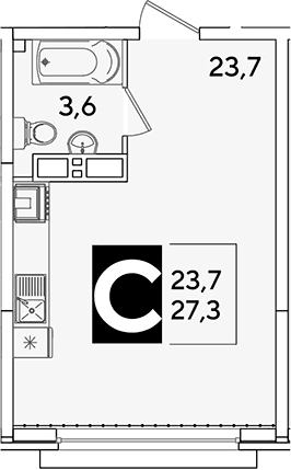 Продается 1-комн. квартира, 27.3 м²
