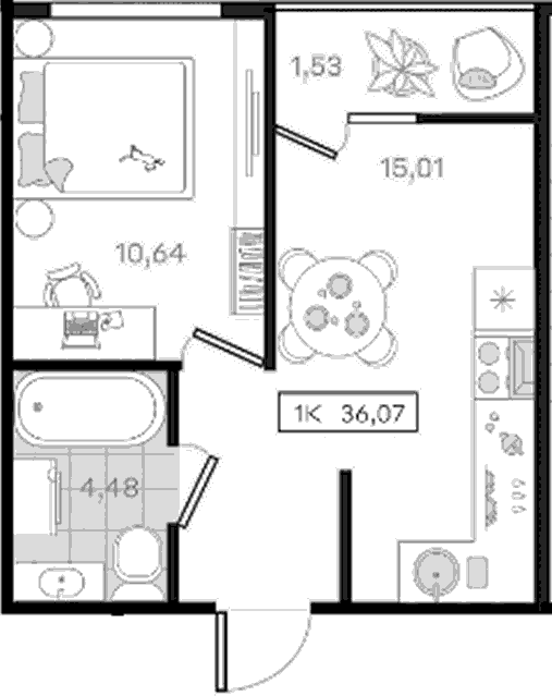 Продается 1-комн. квартира, 34.54 м²