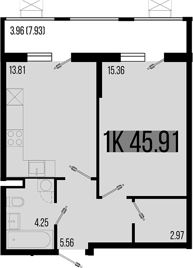 Продается 1-комн. квартира, 41.95 м²