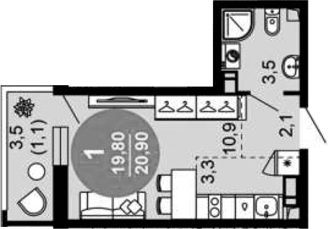 Продается 1-комн. квартира, 19.8 м²