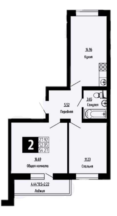 Продается 2-комн. квартира, 52.05 м²