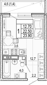 Продается 1-комн. квартира, 22.5 м²