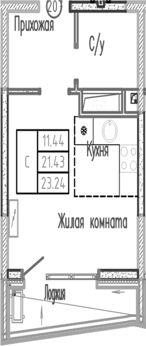 Продается 1-комн. квартира, 21.36 м²