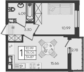 Продается 1-комн. квартира, 34.04 м²