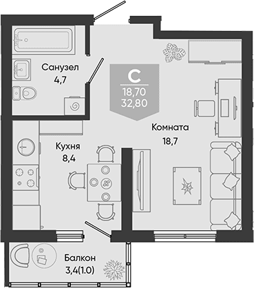 Продается 1-комн. квартира, 31.8 м²