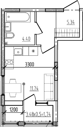 Продается 1-комн. квартира, 21.48 м²