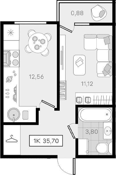 Продается 1-комн. квартира, 34.82 м²