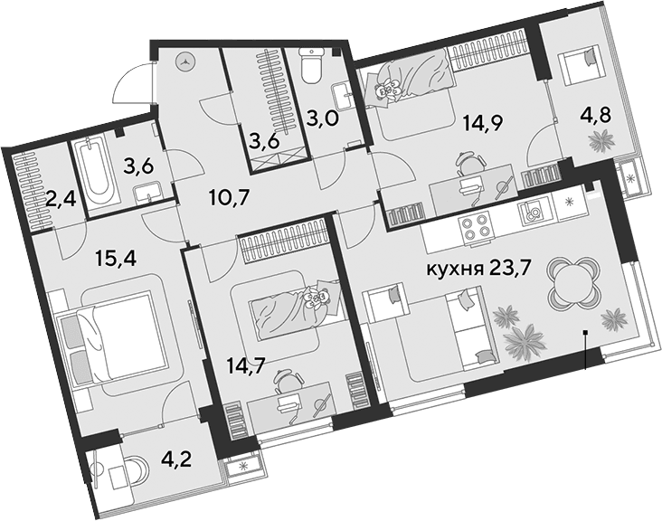 Продается 4-комн. квартира, 92 м²