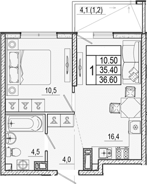 Продается 2-комн. квартира, 35.4 м²