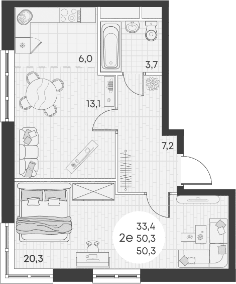 Продается 2-комн. квартира, 50.3 м²