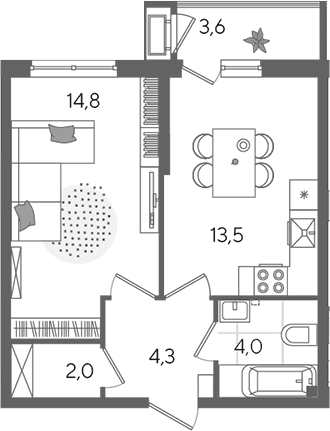 Продается 1-комн. квартира, 38.6 м²