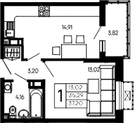 Продается 1-комн. квартира, 35.29 м²