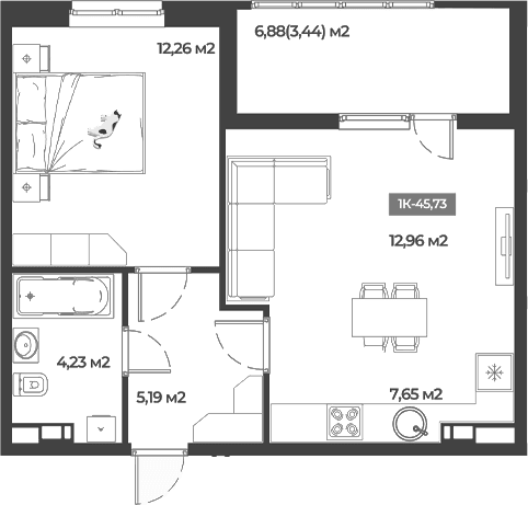 Продается 1-комн. квартира, 42.29 м²