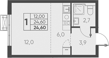 Продается 1-комн. квартира, 24.6 м²