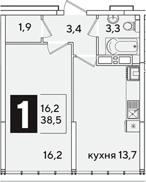 Продается 1-комн. квартира, 38.5 м²