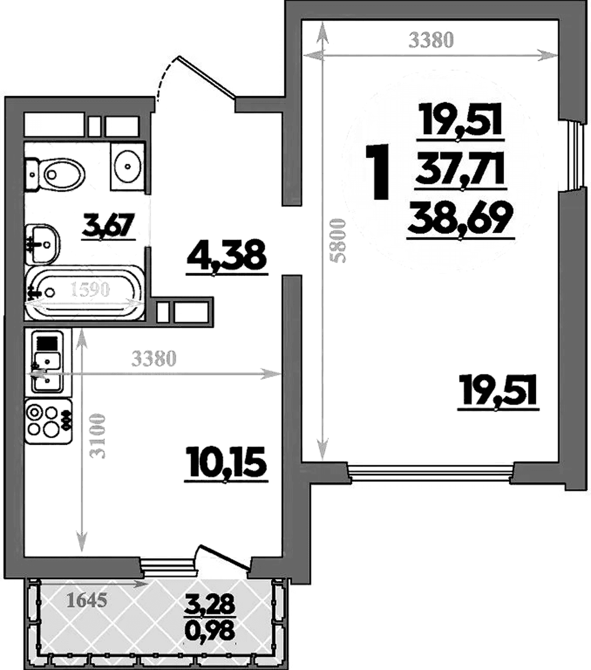 Продается 1-комн. квартира, 37.71 м²