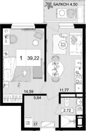 Продается 1-комн. квартира, 34.72 м²