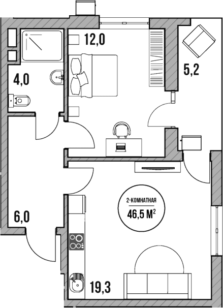 Продается 2-комн. квартира, 41.3 м²