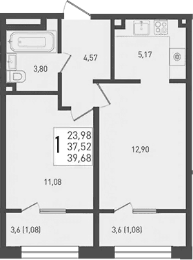 Продается 2-комн. квартира, 37.52 м²