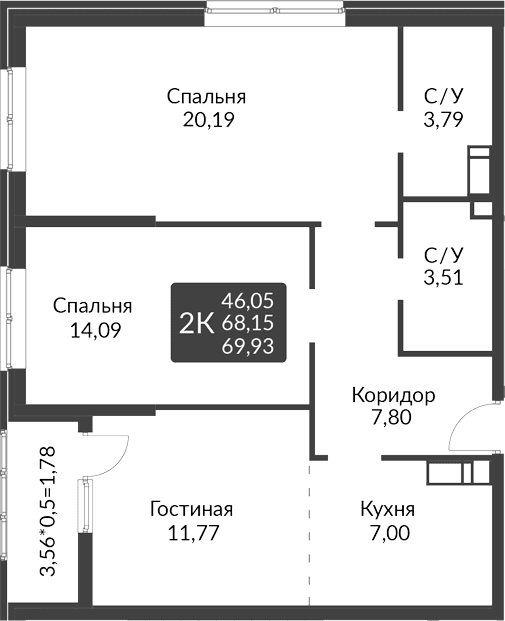 Продается 3-комн. квартира, 68.15 м²