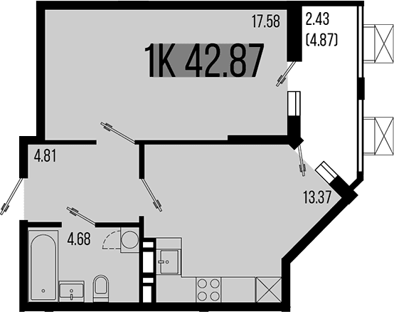 Продается 1-комн. квартира, 40.44 м²