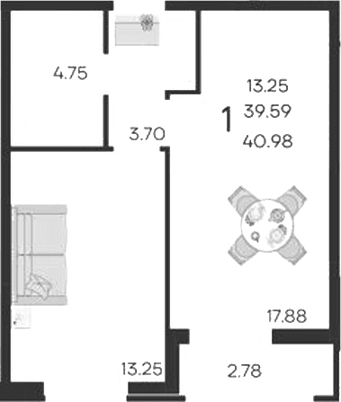 Продается 1-комн. квартира, 39.59 м²