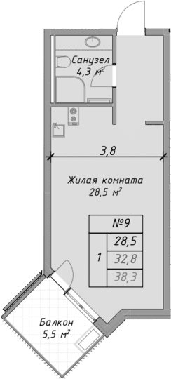 Продается 1-комн. квартира, 32.8 м²