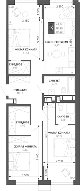 Продается 3-комн. квартира, 91.82 м²