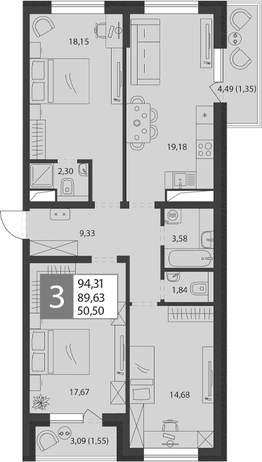 Продается 4-комн. квартира, 86.73 м²