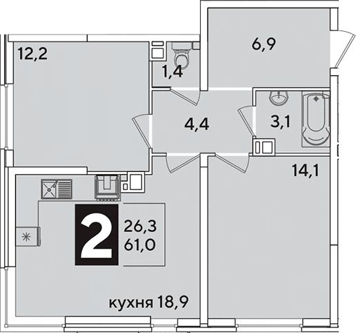 Продается 3-комн. квартира, 61 м²