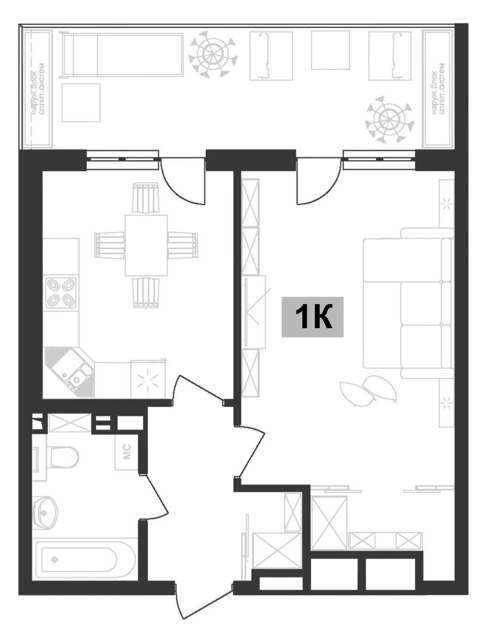 Продается 1-комн. квартира, 42.99 м²