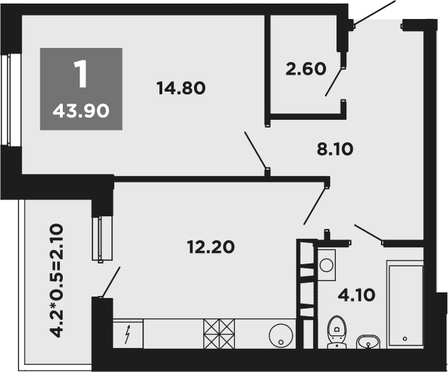 Продается 1-комн. квартира, 41.8 м²