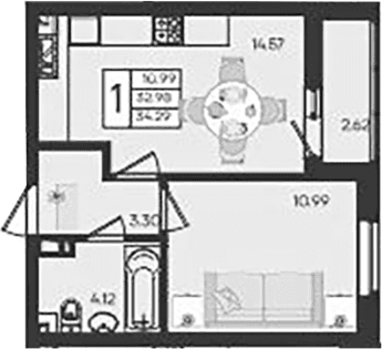 Продается 1-комн. квартира, 32.98 м²