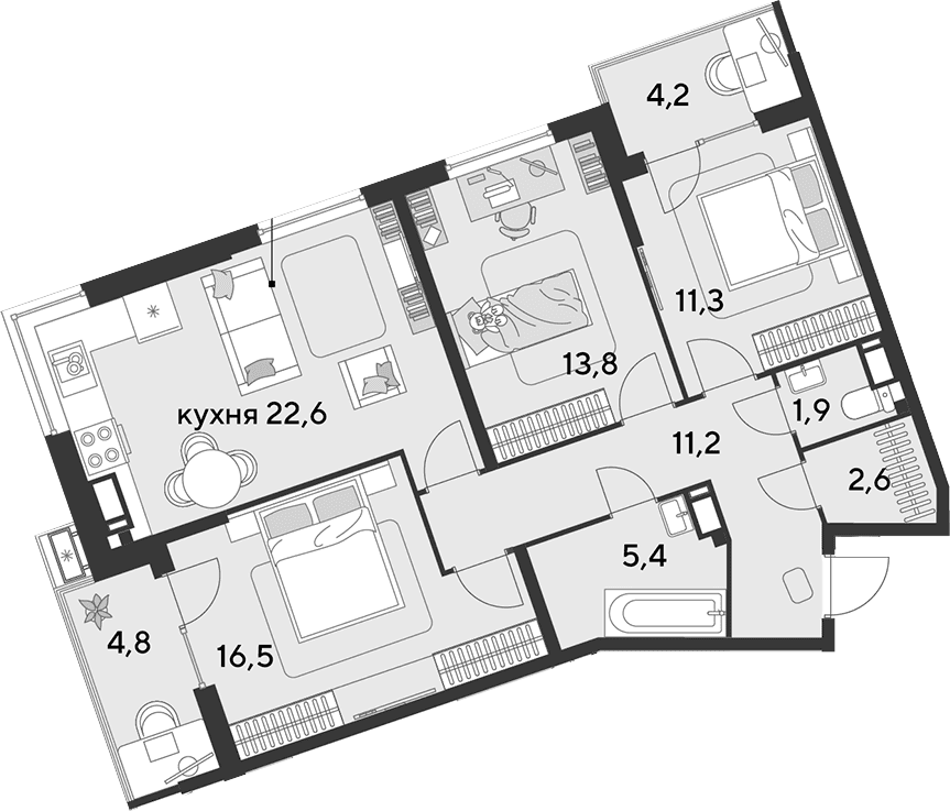 Продается 4-комн. квартира, 85.3 м²