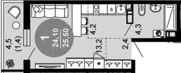 Продается 1-комн. квартира, 24.1 м²