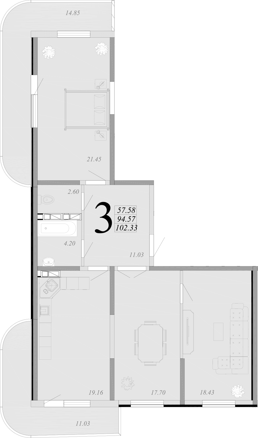 Продается 4-комн. квартира, 94.57 м²