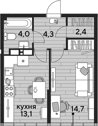 Продается 1-комн. квартира, 38.5 м²
