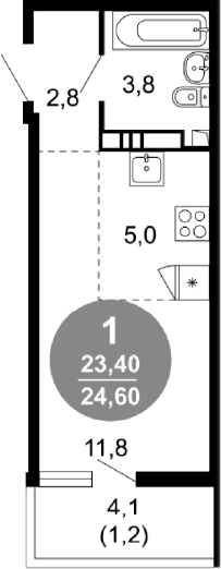 Продается 1-комн. квартира, 23.4 м²