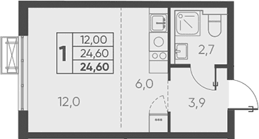 Продается 1-комн. квартира, 24.6 м²