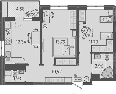 Продается 2-комн. квартира, 54.64 м²