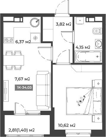 Продается 1-комн. квартира, 32.63 м²