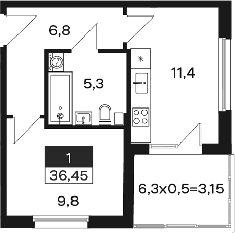 Продается 1-комн. квартира, 33.3 м²