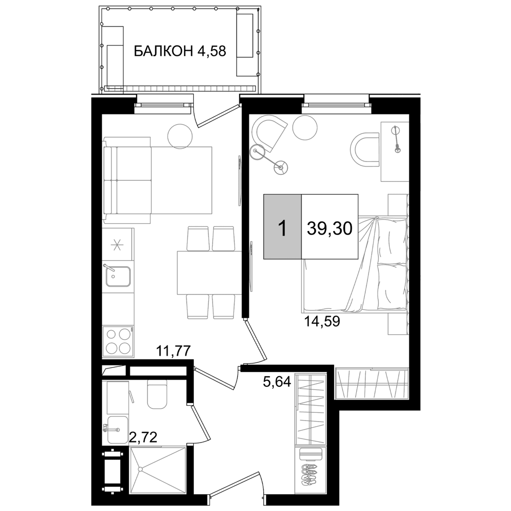 Продается 2-комн. квартира, 34.72 м²